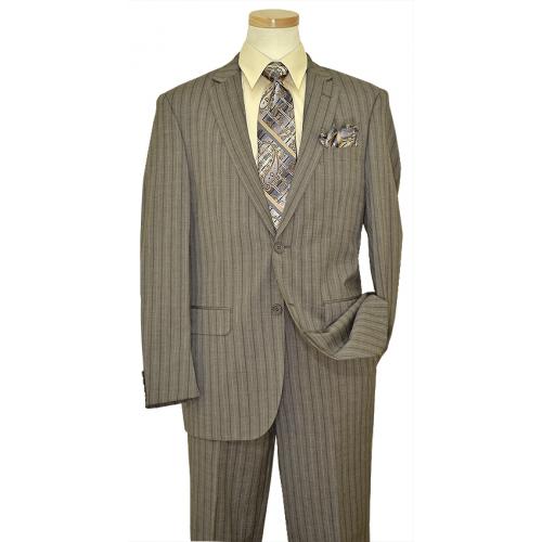 Bertolini  "Z23" Pebble Grey / Navy Blue / Royal Blue Pinstripes Wool & Silk Blend Super 140'S Suit B79419